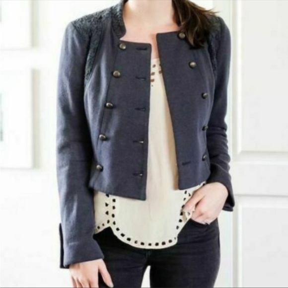 We the Free Blue Lace Military Peplum Jacket Size 6 - Picture 3 of 16